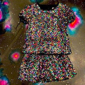 Multi color sequin shirt/skirt outfit